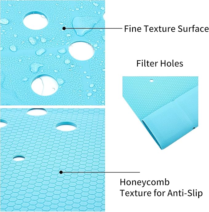 Webos Shower Mat for Textured Surface：Silicone Non Slip Shower Mat Without Suction Cups Foldable - Square Bath Mat for Reglazed Tub Textured Shower Floor (Blue, 21x21 Inches)