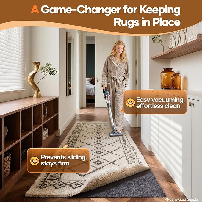 Veken Non Slip Cushioned Runner Rug Pad Gripper 2.5x7 Ft, Felt and Silicone Back, 1/4" Thick Carpet Liner for Hardwood Floors and Finishes, Under Area Rugs Anti Skid Mat, Keep Rugs Safe and in Place