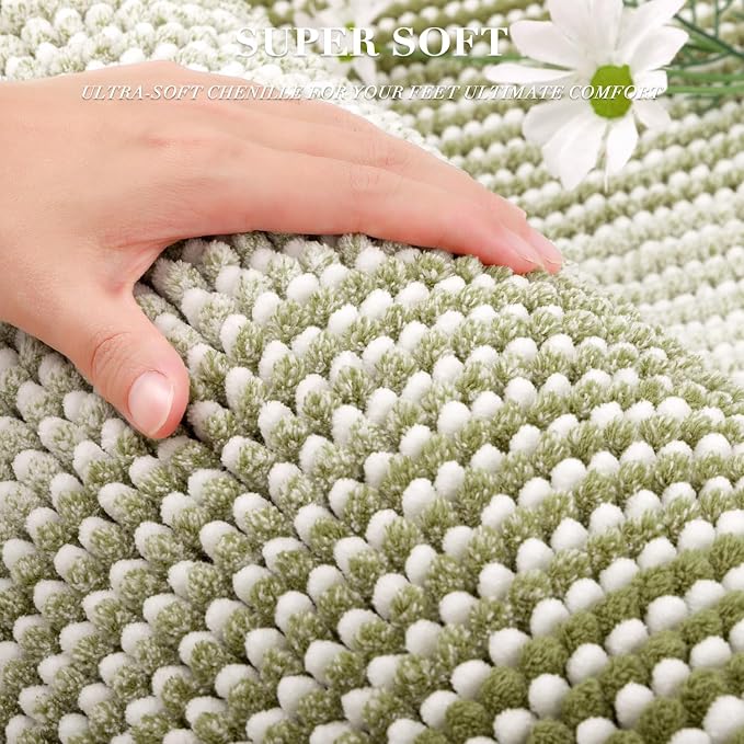 BSICPRO Bathroom Rugs and Mats Sets, 2 Piece Thick Absorbent Chenille Non Slip, Soft Shaggy Floor Mats, Machine Washable (Linden Green, 20" x 47" Plus 16" x 24")
