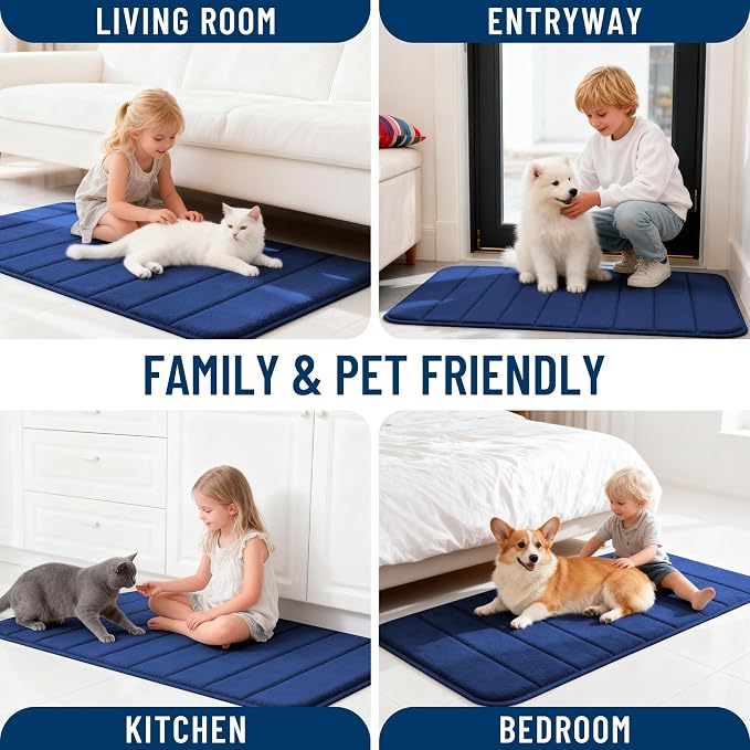OLANLY Memory Foam Bath Mat 35x16, Super Soft Absorbent Bathroom Rugs, Quick Dry, Machine Washable Shower Floor Rugs, Bathmat Carpet, Bathroom Home Decor Accessories, Twilight Sapphire