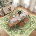 RELEANY Area Rugs Square 10ft Washable Non-Slip, Floral Vintage Distress Medallion Carpet for Living Room Bedroom Dining Room, Sage Green Yellow