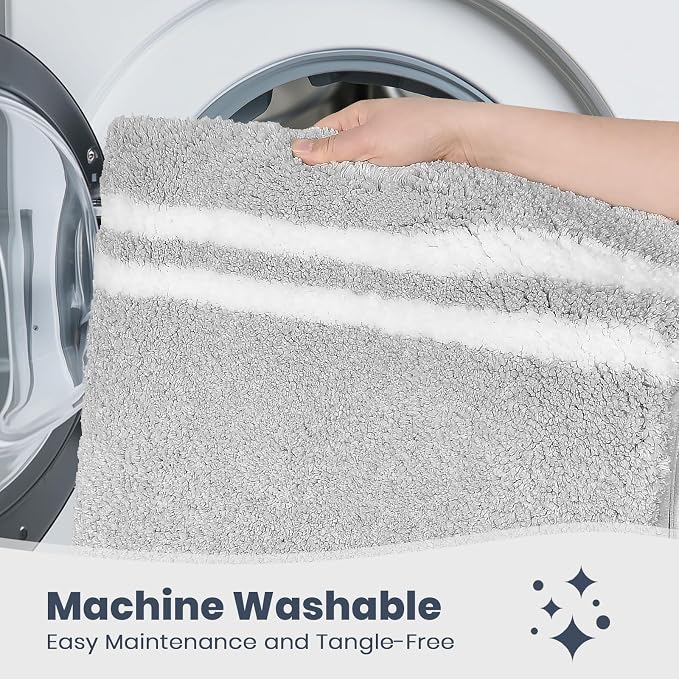 PURRUGS Bathroom Rug Non-Slip Machine Washable 30" x 46", Super Absorbent and Quick Dry Shaggy Microfiber Bath Mat, Extra Soft and Plush Bath Rug for Bathtub, Shower, and Sink, Light Grey
