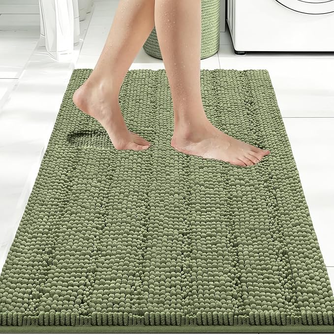 Bcoimo Large Bathroom Rug, Chenille Bath Mat with High Low Pile Design, Soft Absorbent Non Slip Bath Rug, Machine Washable Quick Dry Mat for Shower, Tub, Sink and Vanity