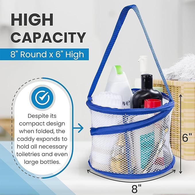Handy Laundry Foldable Shower Caddy - Collapsible, Portable, Drainage Hole, Carry Handle, Large Compartments. Great Organizer for Camp, Travel, Gym, and Dorm (Blue)