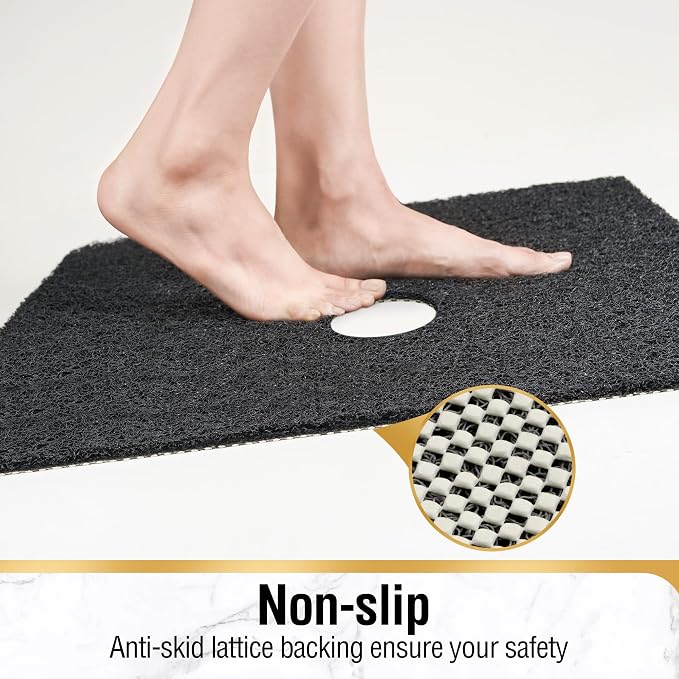 HITSLAM Square Shower Mat, 36 x 36 Inch Non Slip Bath Mat for Tub, Soft PVC Loofah Bathtub Mats with Drain Holes, Quick Drying Bathroom Stall Floor Mat, Bathroom Accessories Without Suction Cup, Black