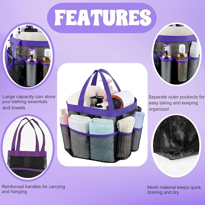 Attmu Mesh Shower Caddy Portable, Quick Dry Hanging Shower Tote Bag for College Dorm Room Essentials, Large Capacity Shower Caddy Dorm for Bathroom Gym Swimming