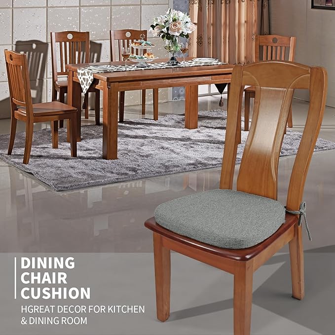 SINOSSO 1 Pack Memory Foam Chair Cushions for Dining Chair, Friendly Woven Fabric 16" U-Shape Comfortable Kitchen Chair Pad, Removable Slip Resistant Seat Cushion (1 Piece, Dark Grey)