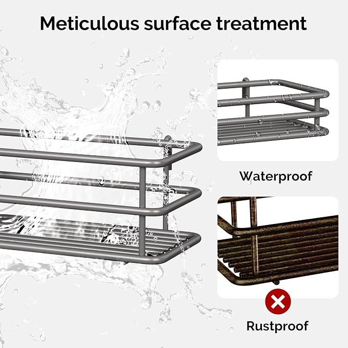 Orimade Over The Door Shower Caddy Adjustable 4 Tier Dark Grey,Bathroom Hanging Organizer Shelf Rustproof with 4 Hooks,Shower Basket with Soap Holder and Suction Cup