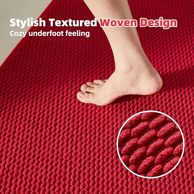 TYUU Christmas Bathroom Runner Rugs, Long Bath Mat Runner Washable Thin Quick Dry Low Pile Bathroom Runner Rugs Non Slip, Red 16"x60"