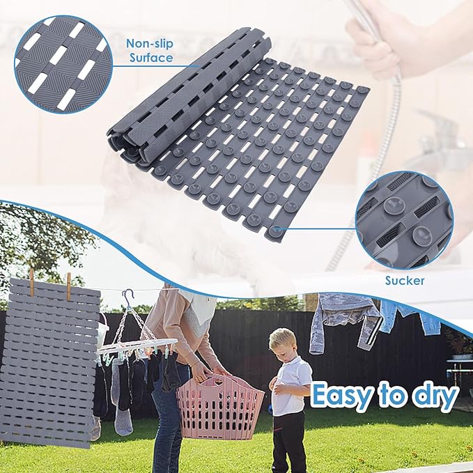 Bathtub Shower Mat, Pet Dog Bathing Non-Slip Mat, Dog Bath mat for tub, Quick Drain Bathtub Mat with Suction Cups & Drain Holes for Bathroom, 27 X 15.7 Inch (Light Blue)