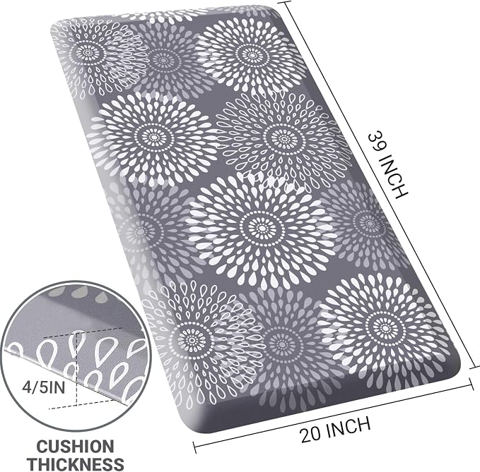 LuxStep Kitchen Mat Waterproof Kitchen Rugs for Floor Cushioned Anti-Fatigue Mat Non-Slip Standing Desk Mat Comfort Floor Mats for House Sink Office 20" x 39"-4/5 Inch Grey