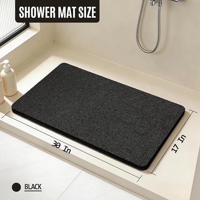 Joyhalo Shower Mats for Showers Anti Slip for Elderly, 30'' x 17'' Non Slip Bath Mat for Inside Shower, Bath Tub Mats for Bathroom Non Slip for Shower, PVC Loofah Bathroom Mats, Black