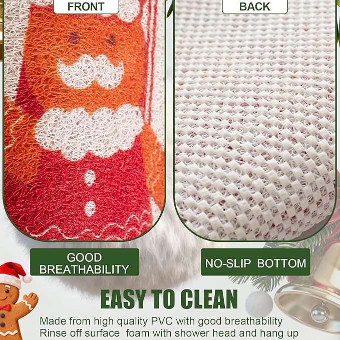 Hargiis Christmas Non-Slip Bathtub Mat, Anti Slip Shower Mat, Fast Drying Bathtub Mats, Foot Scrubber Mat, Anti Slip Mat for Tub, Floor, Bathroom, Kitchen, Home, Hotel (Gingerbread Santa, 24"x16")