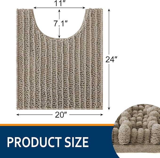 Smiry Bathroom Toilet Rugs U Shaped 24x20, Extra Soft Absorbent Non Slip Rubber Backing Chenille Contour Bath Rugs for Toilet, Machine Washable Contoured Bath Mats, Latte