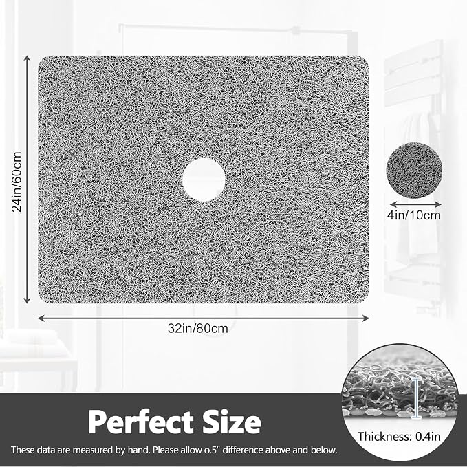 Shower Mat Non Slip: 32 x 24 Inch Extra Large Shower Mats with Drain Hole in Middle - Soft Loofah Quick Drying Matt for Shower Stall