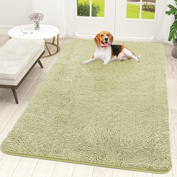 OLANLY Dog Door Mat for Muddy Paws 70x46, Absorbs Moisture and Dirt, Absorbent Non-Slip Washable Doormat, Quick Dry Chenille Mud Mat for Dogs, Entry Indoor Entryway Carpet for Inside Floor, Vanilla