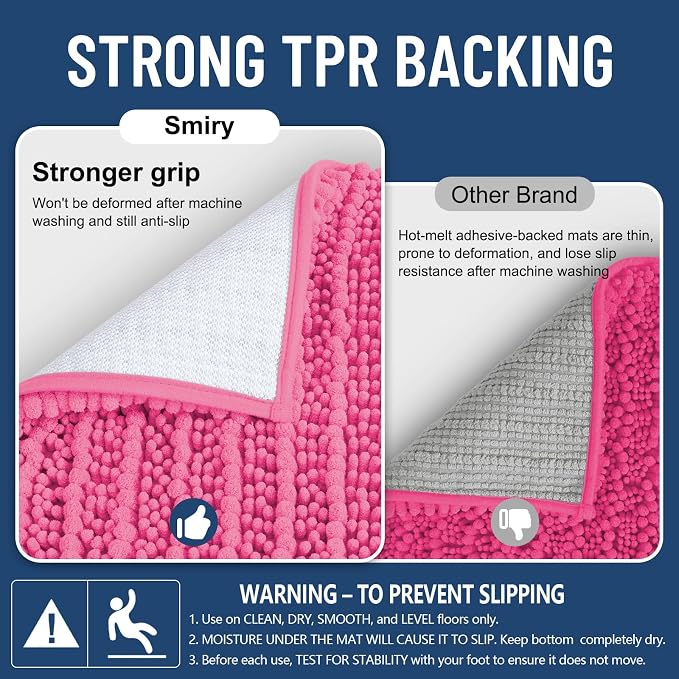 Smiry Bathroom Rugs Mat 36x24, Extra Soft Absorbent Chenille Bath Rugs, Non Slip Rubber Backing Machine Washable Quick Dry Bath Mats for Bathroom Floor, Tub, Shower, Home Decor Accessories, Hot Pink