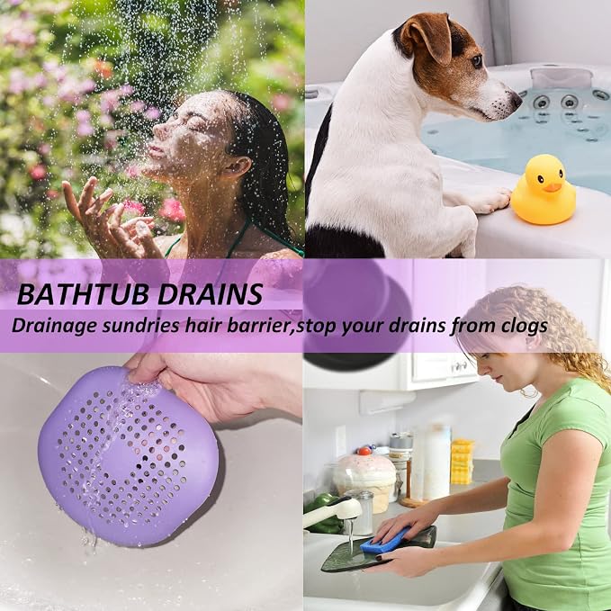 Hair Drain Catcher,Square Drain Cover for Shower Silicone Hair Stopper with Suction Cup,Easy to Install Suit for Bathroom,Bathtub,Kitchen 2 Pack (Purple)