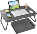 BUYIFY Foldable Laptop Bed Desk for Couch, Sofa - Large Lap Desk Tray Table with Cup Holder and Tablet Slot - Portable Notebook Stand for Eating, Writing, Studying and WFH (Black)- USA Original Patent