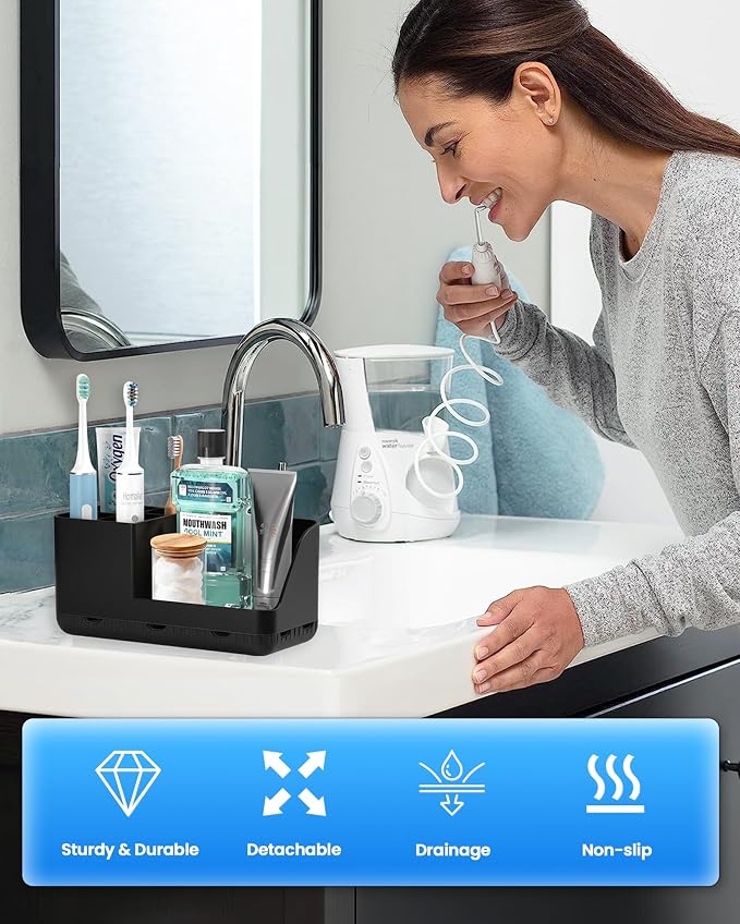 Toothbrush Holders for Bathroom Counter - Detachable Bathroom Organizer and Storage Electric Toothbrush and Toothpaste Holder, Bathroom Decor Accessories for Countertop, Shower, Sink