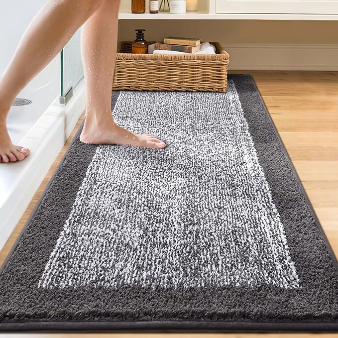 80x24 Large Bathroom Rugs Washable Non Slip, Grey Bath Mat for Bathroom Floor Tub, Soft Absorbent Quick Dry Mats for Shower, Bathtub,Home Decor