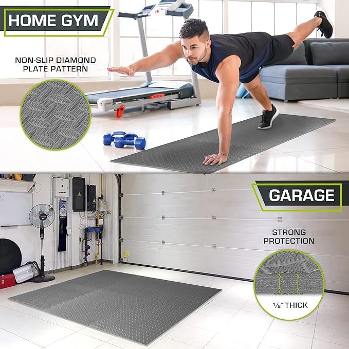 ProsourceFit Exercise Puzzle Mat ½-inch, EVA Interlocking Foam Floor Tiles for Home Gym, Workout Equipment, Kids Play Areas, Grey, 24 SQ FT - 6 Tiles