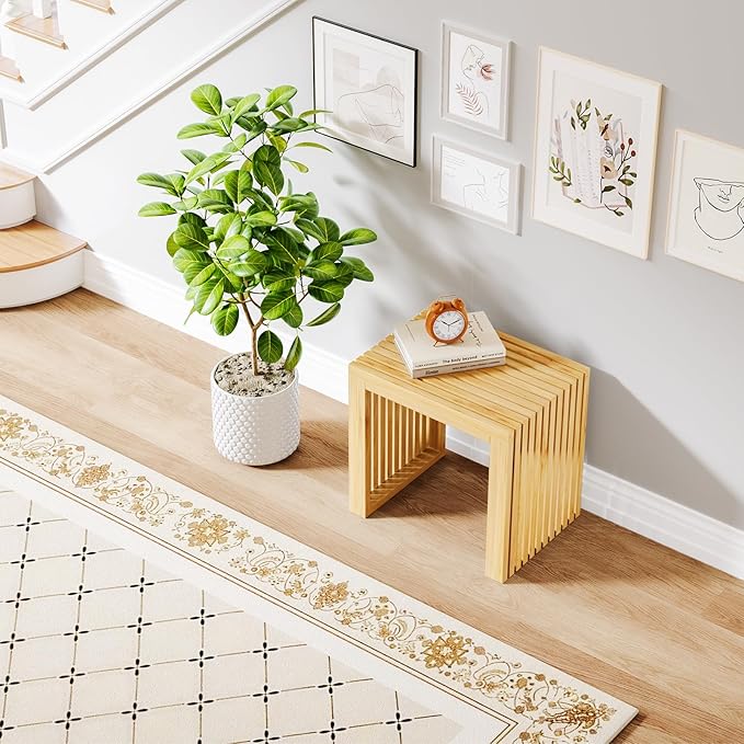 Bamboo Dining Bench, 18-inch Sleek Design Entryway Shoe Rack Bench, Indoor Kitchen Table Bench, Waterproof Outdoor Bench, Natural