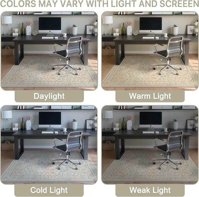 36"x48" Office Chair Mat for Hardwood Tile Floor, Under Desk Carpet Protector for Rolling Computer Chair Mat, Machine Washable Area Rug, Anti-Slip 1/5" Thick Low Pile Thin Vinyl Floor Mat, Beige Pink