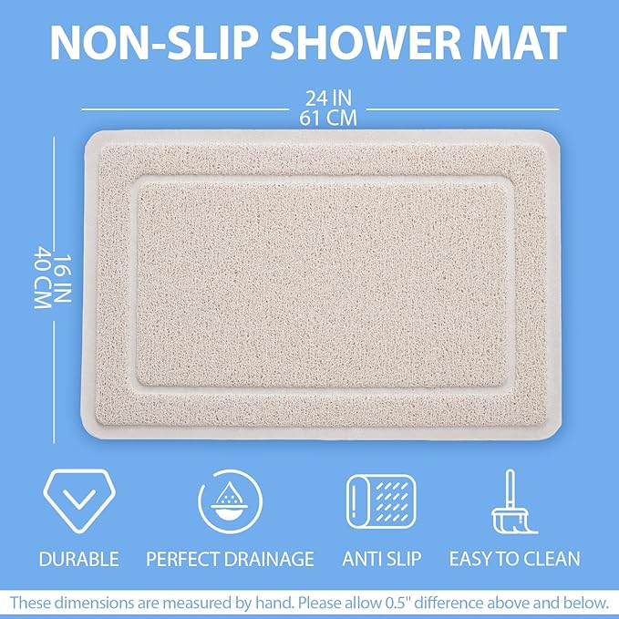 Hargiis Non-Slip Bathtub Mat, Anti Slip Shower Mat, Fast Drying Bathtub Mats, Upgraded Foot Scrubber Mat, Anti Slip Mat for Tub, Floor, Bathroom, Kitchen, Hotel (Beige 24"×16")