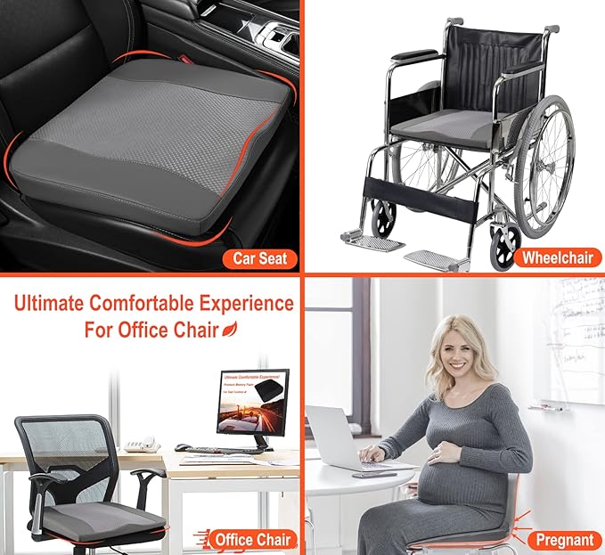 Lofty Aim Car Seat Cushion, Comfort Memory Foam Car Cushions for Driving - Sciatica & Lower Back Pain Relief, Driver Seat Pillow for Auto, Office Chair, Wheelchair - Dark Grey
