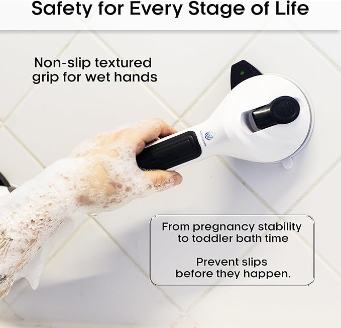 Suction Grab Bars for Shower 2-Pack, Extra-Strong Suction Cup Bathroom Grab Bar Handle w/Green Safety Indicator, No-Drill Removable Shower Handle for Seniors, Elderly & Handicap