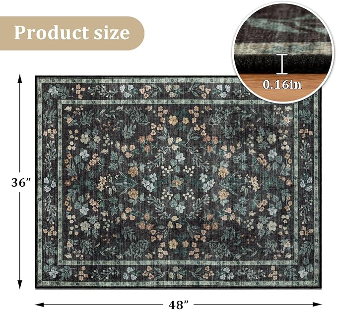 chakme Office Chair Mat for Hardwood Floor, 48"x36" Easy Glide Computer Desk Mat Protector for Rolling Chair Under Desk Rug Nonslip Backing, Machine Wash, (Floral)