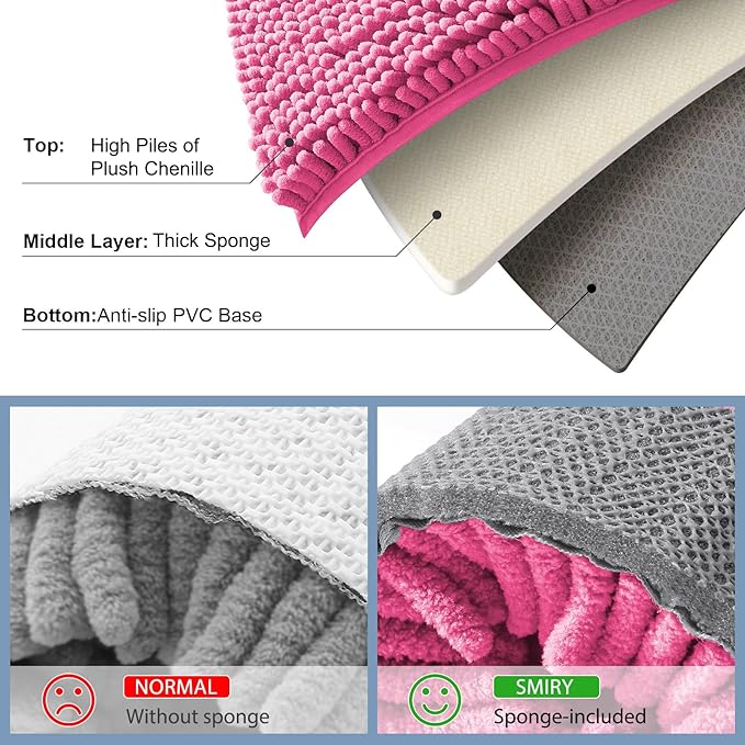 Smiry Luxury Chenille Toilet Rugs U-Shaped 24x20, Soft Absorbent Non-Slip Contour Bathroom Rugs for Toilet, Machine Washable Contoured Bath Mats, Hot Pink