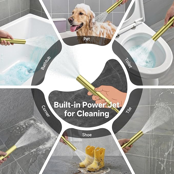 Veken All Metal 10" Shower Head with Handheld, Luxurious Square Double Rain Shower Heads with Spray Combo, Dual High Pressure Detachable Rainfall Showerhead with Extension Arm, Long Hose,Brushed Gold