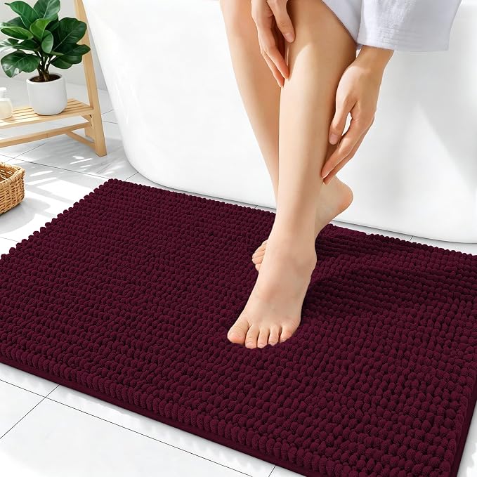 OLANLY Thick Bathroom Rugs 36x24, Extra Soft Absorbent Chenille Bath Rugs, Rubber Backing, Machine Wash Dry, Bath Mats for Bathroom Floor, Tub and Shower, Home Decor Accessories, Black Cherry