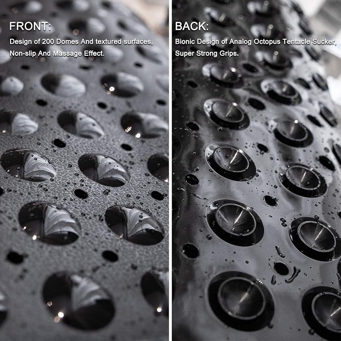 TEESHLY Bathtub Mats for Shower Tub, Extra Long Non-Slip 39 x 16 Inch Bath Mat with Drain Holes and Suction Cups, BathMat for Bathroom with Machine Washable (Opaque Black)