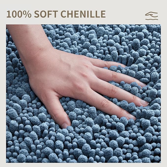 Bathroom Rugs Non Slip Washable 70x24, Extra Thick Soft Chenille Absorbent Bath Mat, High Density Barrier Non Slip Backing, Quick Dry Plush Shaggy Floor Carpet for Tub&Shower, Blue