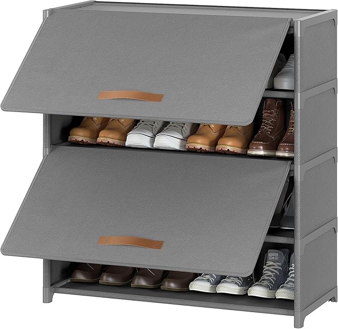 Shoe Rack, 5 Tier Shoe Storage Cabinet with Door 20 Pair Plastic Shoe Shelves Organizer for Closet, Entryway, Hallway, Bedroom, Grey