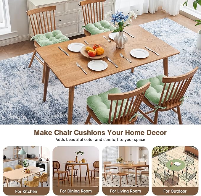 BETU Chair Cushions for Dining Chairs Set of 4,3.5" Thick Green Kitchen Chair Cushions Chair Pads with Ties,Non Slip Backing,Home Room Decor Seat Cushion,Bar,Patio Folding Chairs15.5"X15.5"X3.5"Green
