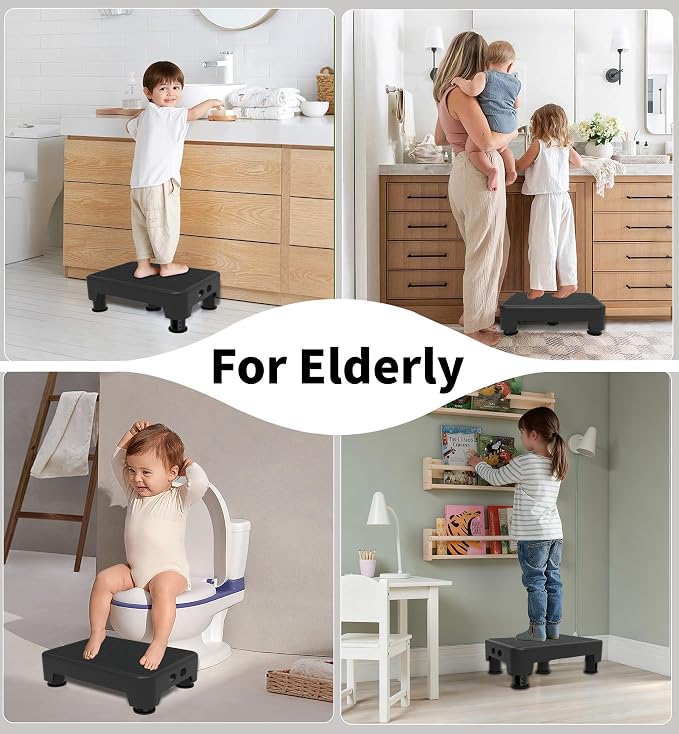 5-Level Adjustable Step Stool, 700 LBS Capacity Safety Bed Step for Seniors, Exercise Setp Platform, Portable Stair Assist for Elderly, Wide Step up for Kitchen, Car, Bedside & Shower, Black