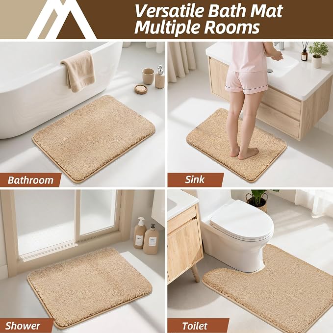 COSY HOMEER Extra Thick Bath Rugs for Bathroom - Anti-Slip Bath Mats Soft Plush Yarn Shaggy 100% Strong Mirco Polyeste Mat Living Room Bedroom Mat Floor Water Absorbent(Beige,16x24 - Inches)