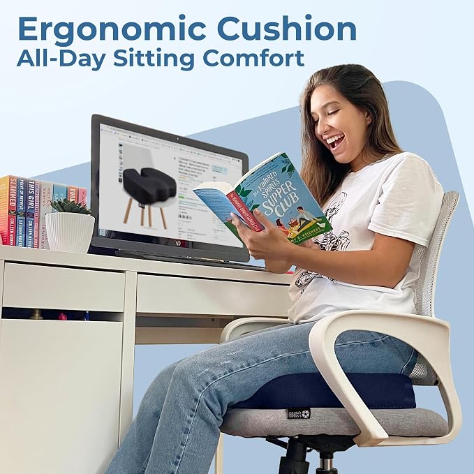 5 STARS UNITED Seat Cushion - Memory Foam Chair Cushion for Tailbone Pain Relief - Ergonomic Support for Coccyx, Sciatica & Butt - Office, Desk & Gaming Chair, Car Seat, Wheelchair, Airplane, Blue