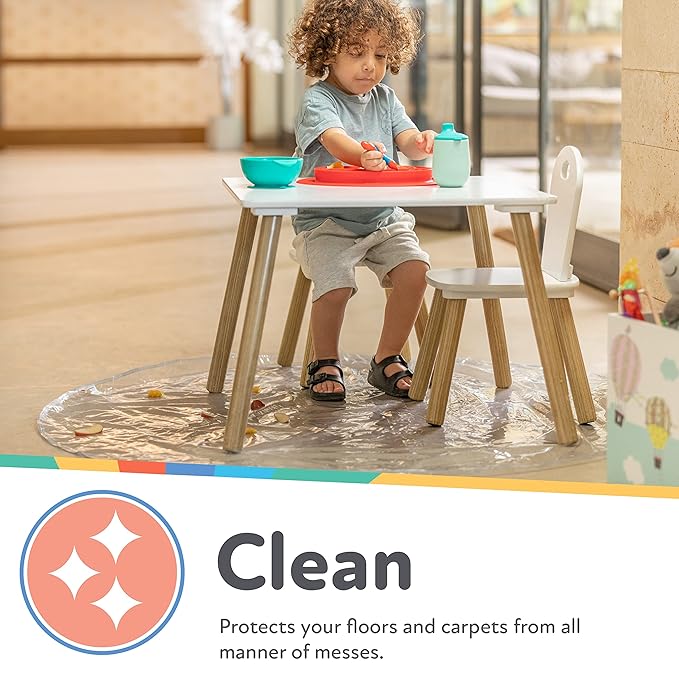 Nuby High Chair Waterproof Floor Mat - 50" Clear Circle Kitchen Mat - Protects Floor from Spills and Messes