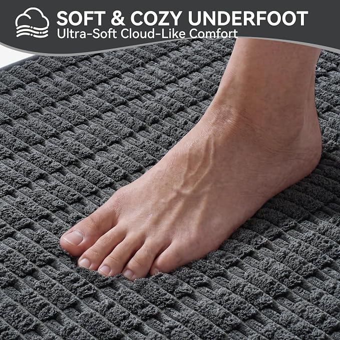 Bathroom Rugs Mat Quick Dry Absorbent Non Slip Bath Mat Bath Mats for Bathtub Mat Bathroom Carpet Fit Under Door Washable Floor Bath Rugs Dark Grey 16x24-2pc