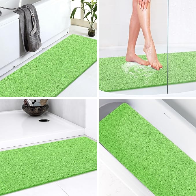 LuxStep Shower Mat Bathtub Mat,40x16 inch, Non-Slip Bath Mat with Drain, Quick Drying PVC Loofah Bathmat for Tub,Shower,Bathroom,Grass Green