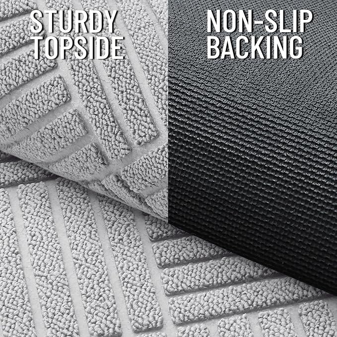 OLANLY Front Door Mat Outside Entrance 47x23, Absorbent, Heavy Duty Sturdy Natural Rubber Doormat Indoor Outdoor, Stain Fade Resistant, Non-Slip Low Profile Floor Mat for Entryway, Light Gray Diamond