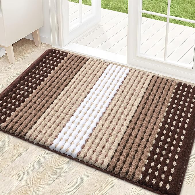 Kitinjoy Indoor Outdoor Door Mat, 32x20 Non-Slip Absorbent Dirt Trapper, Low-Profile Washable Inside Entrance Front Floor Mat, Sturdy Soft Entry Dotted Ombre Doormats for Entryway, Brown