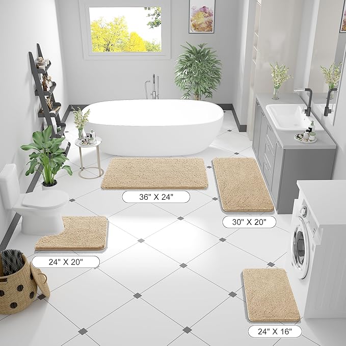 OLANLY Bathroom Runner Rugs 47x20, Extra Soft Absorbent Chenille Bath Rugs, Rubber Backing Quick Dry, Machine Washable Long Bath Mats for Bathroom Floor, Tub and Shower, Home Decor Accessories, Beige