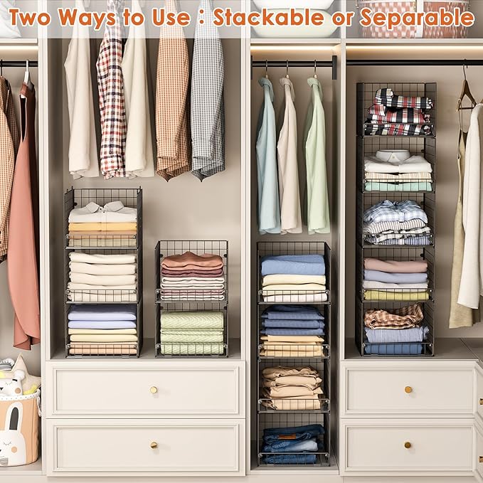 5-Tier Stackable Closet Storage Baskets, Closet Organizers and Storage Shelves, Foldable & Stackable Clothes Storage Bins for Closet System, Closet Shelf Organizer for Home,Black(Patent No. 30022416)