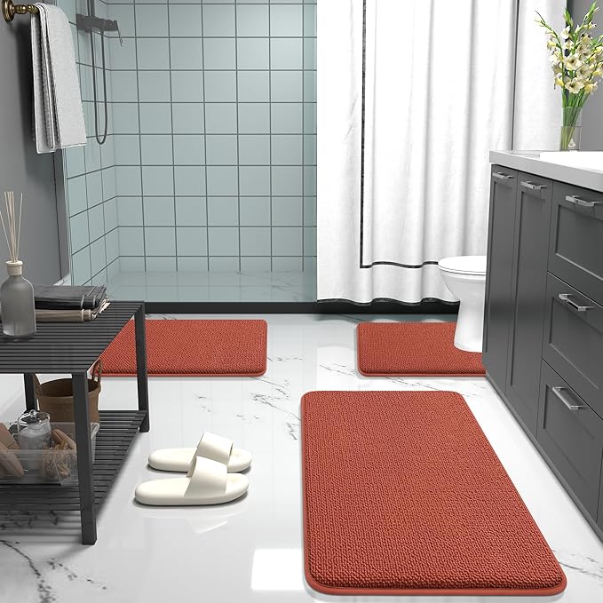 OLANLY Thick Memory Foam Bathroom Runner Rugs 70x24, Extra Soft Absorbent Long Bath Rug, Quick Dry Bath Mats, Non-Slip, Machine Washable Mat, Tub and Shower, Home Decor Accessories, Rustic Terracotta